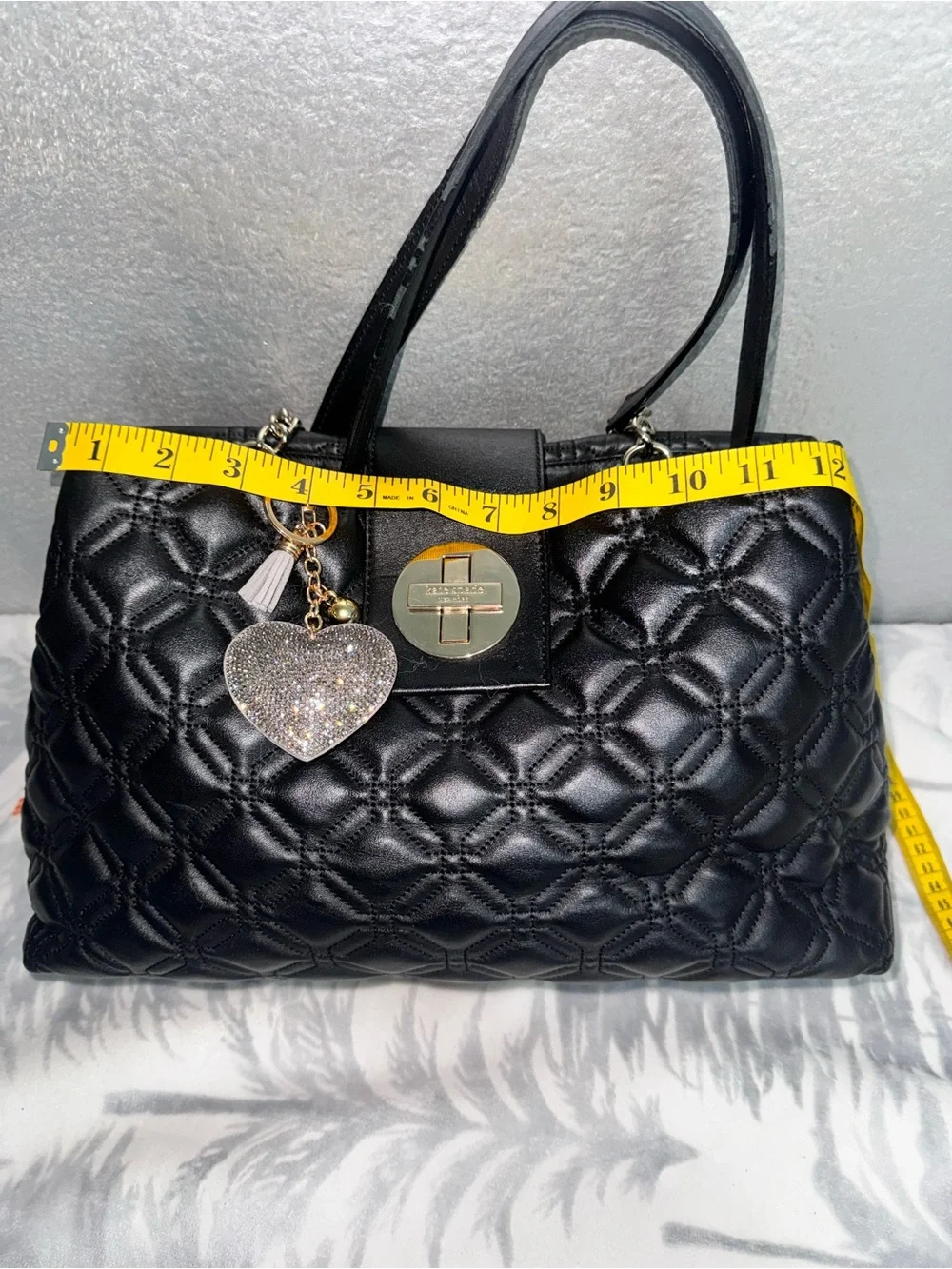 kate spade Black Quilted Shoulder Bag with Gold Hardware and Heart Charm
